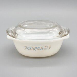 Vintage Termocrisa Mexico Milk Glass Casserole Dish With Clear Lid Pastel Floral